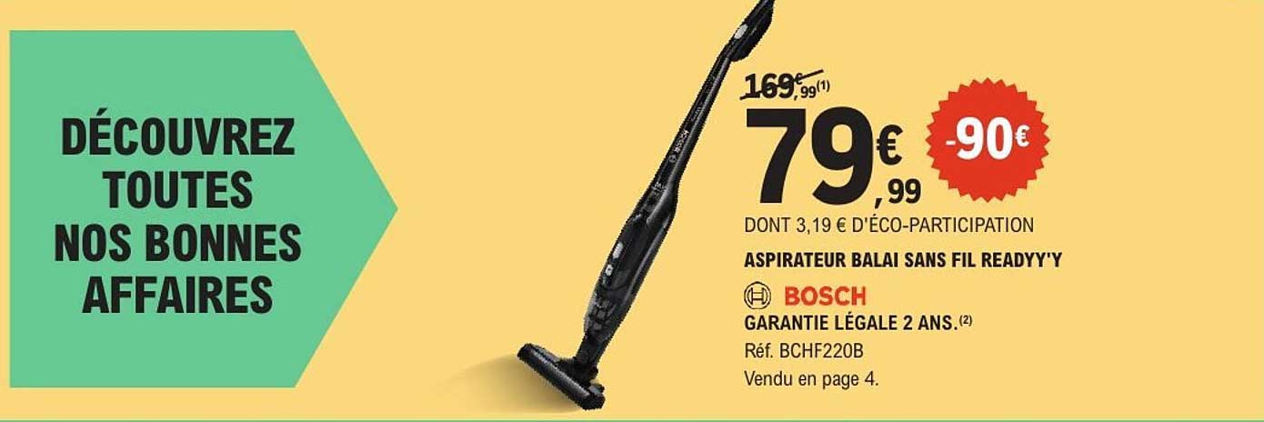 Aspirateur balai sans fil Ready'y -90€