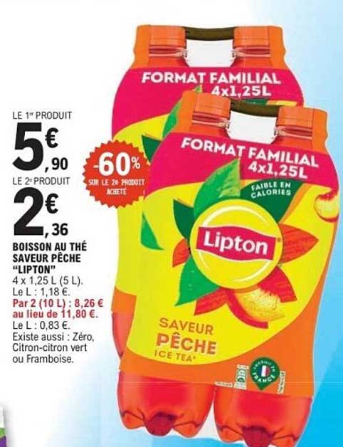 Boisson au thé saveur pêche "Lipton" 4 x 1,25 L