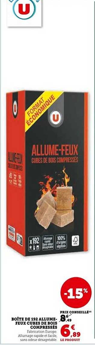 Boîte de 192 ALLUME-FEUX CUBES DE BOIS COMPRESSÉS
