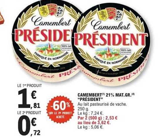 CAMEMBERT 21% MAT.GR. "PRÉSIDENT"