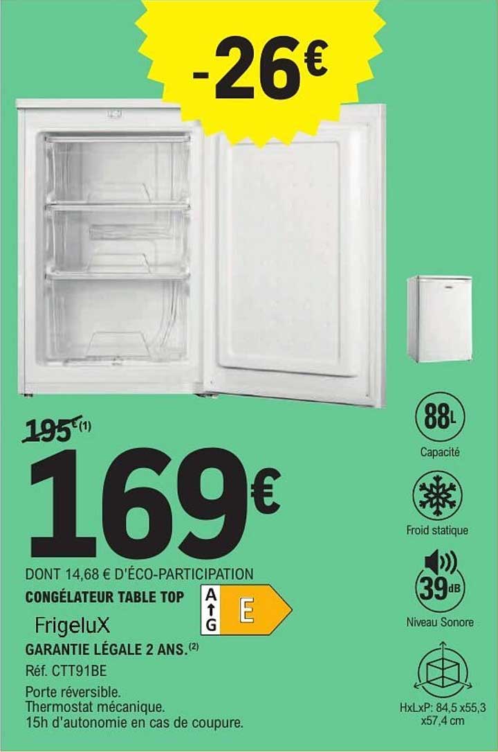 Congélateur Table Top Frigelux -26€