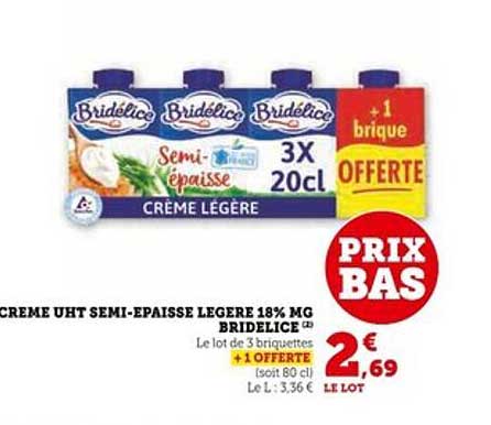 CRÈME UHT SEMI-ÉPAISSE LÉGÈRE 18% MG BRIDELICE