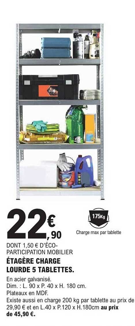 ÉTAGÈRE CHARGE LOURDE 5 TABLETTES.