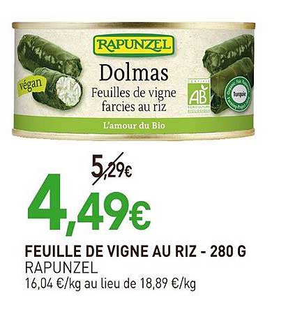 FEUILLE DE VIGNE AU RIZ - 280 G