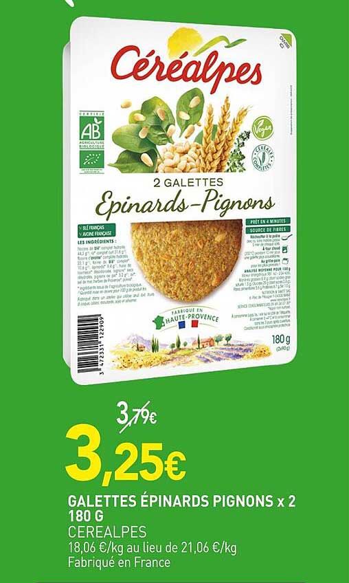 GALETTES ÉPINARDS PIGNONS x 2 180 G