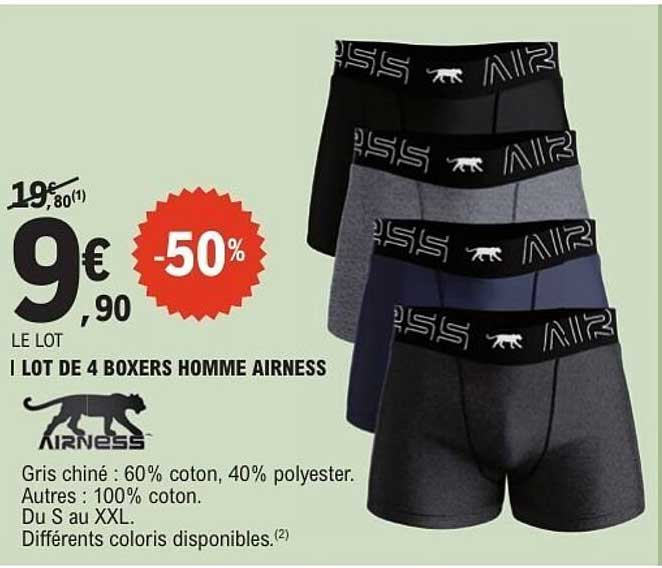 I LOT DE 4 BOXERS HOMME AIRNESS