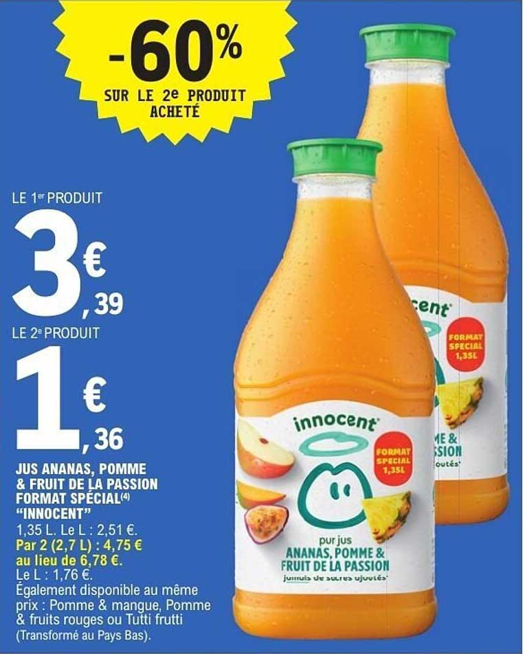 JUS ANANAS, POMME & FRUIT DE LA PASSION FORMAT SPÉCIAL "INNOCENT"