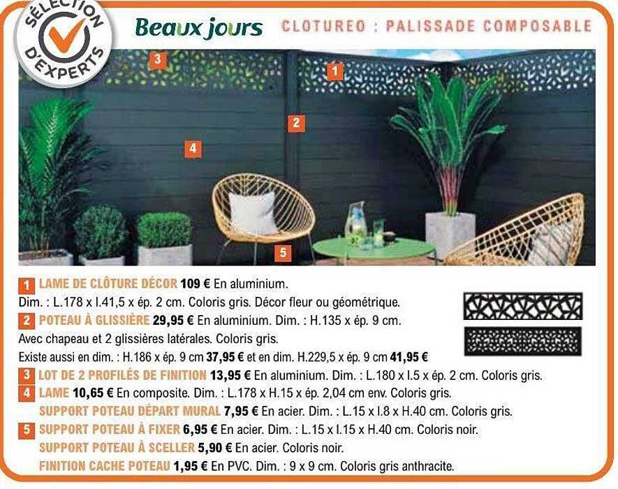 LAME DE CLÔTURE DÉCOR 109 € En aluminium.