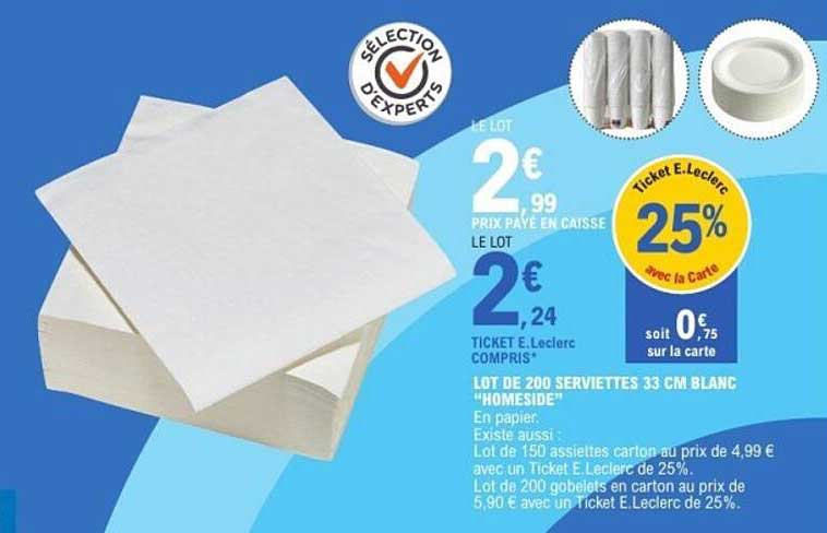 LOT DE 200 SERVIETTES 33 CM BLANC "HOMESIDE"