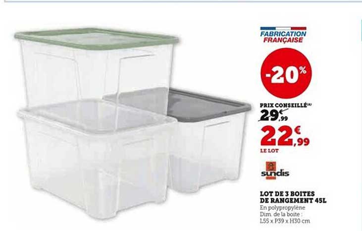 LOT DE 3 BOITES DE RANGEMENT 45L