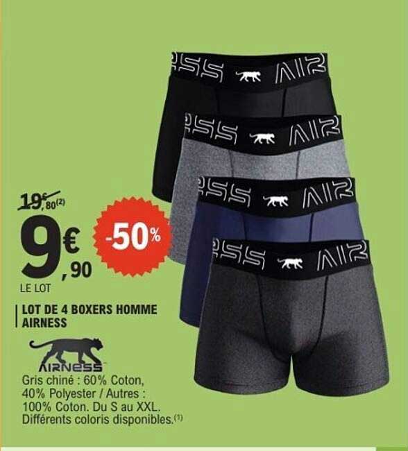 LOT DE 4 BOXERS HOMME AIRNESS