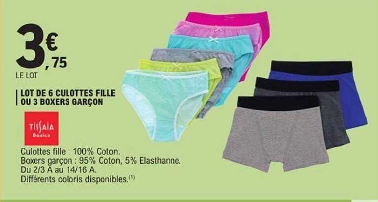 LOT DE 6 CULOTTES FILLE OU 3 BOXERS GARÇON