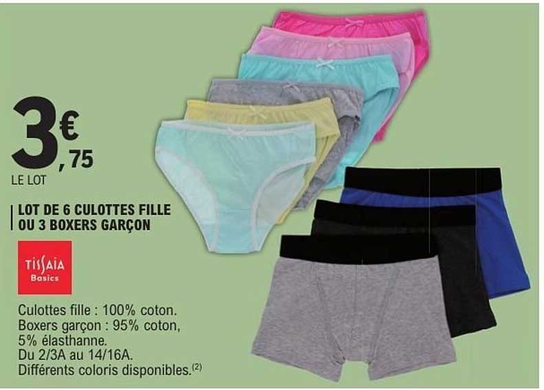 LOT DE 6 CULOTTES FILLE OU 3 BOXERS GARÇON
