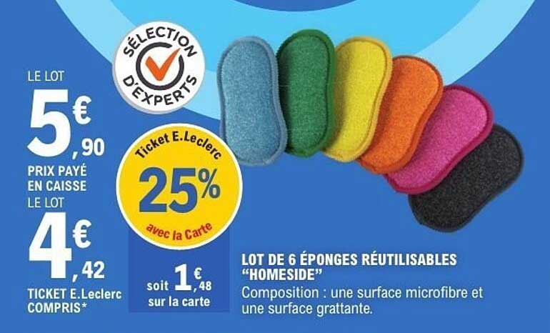 LOT DE 6 ÉPonges RéUTILISABLES “HOMESIDE”