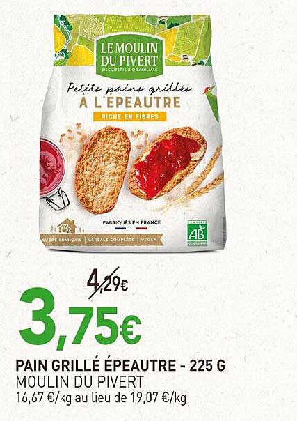 PAIN GRILLÉ ÉPEAUTRE - 225 G MOULIN DU PIVERT