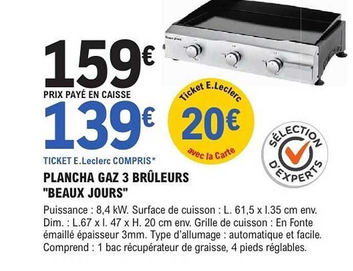 PLANCHA GAZ 3 BRÛLEURS "BEAUX JOURS"
