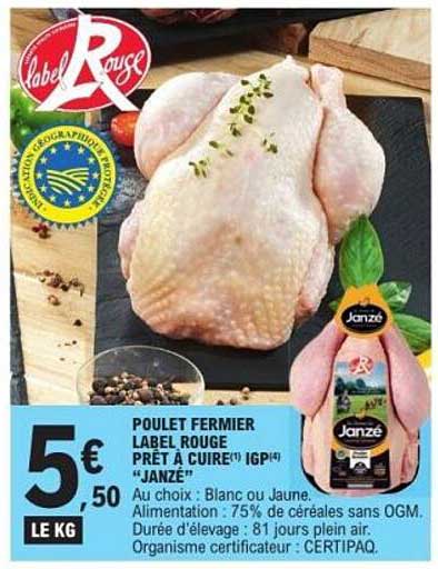 POULET FERMIER LABEL ROUGE PRÊT À CUIRE IGP JANZÉ