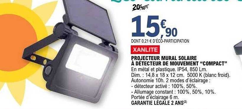 PROJECTEUR MURAL SOLAIRE À DÉTECTEUR DE MOUVEMENT "COMPACT"