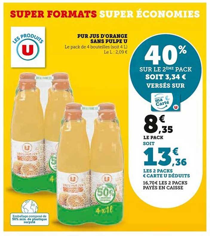 PUR JUS D'ORANGE SANS PULPE U