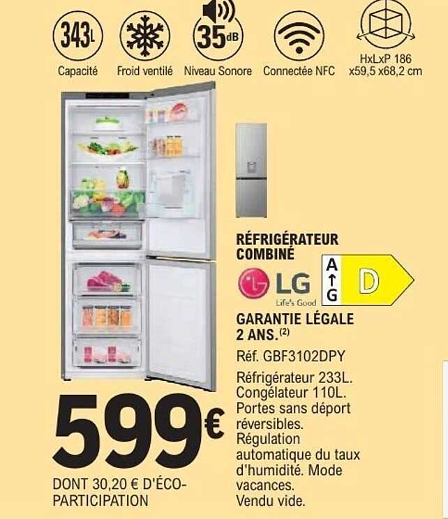 RÉFRIGÉRATEUR COMBINE LG