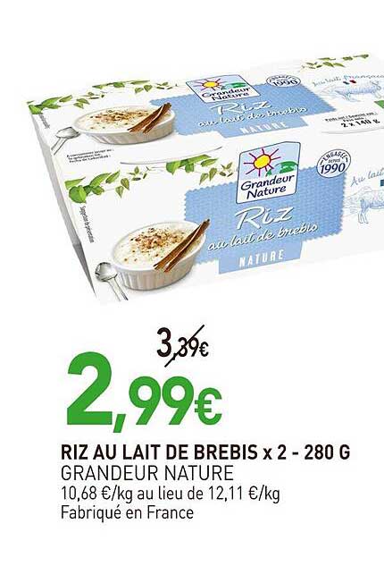 RIZ AU LAIT DE BREBIS x 2 - 280 G GRANDEUR NATURE
