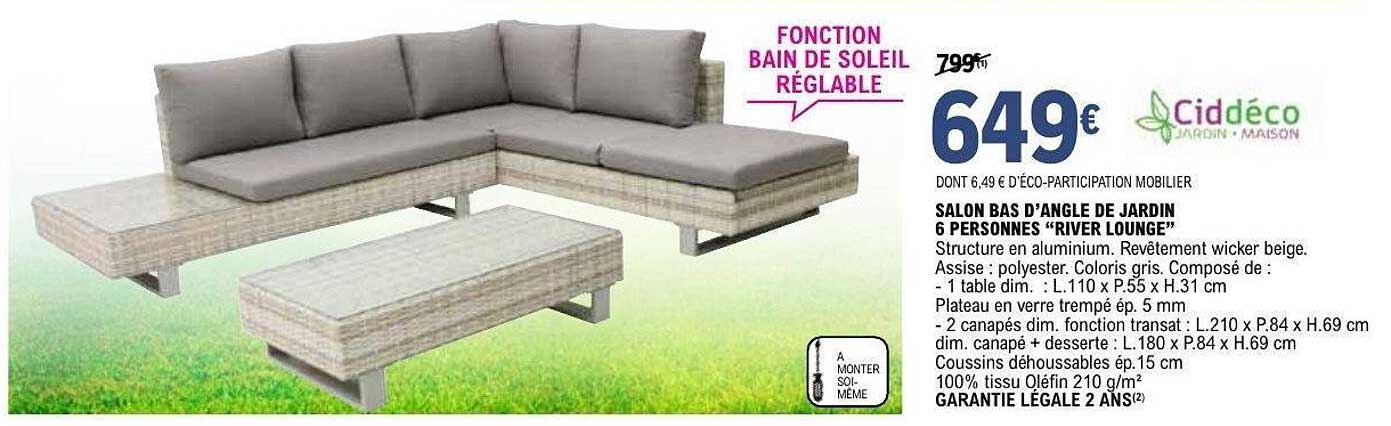 SALON BAS D’ANGLE DE JARDIN 6 PERSONNES “RIVER LOUNGE”