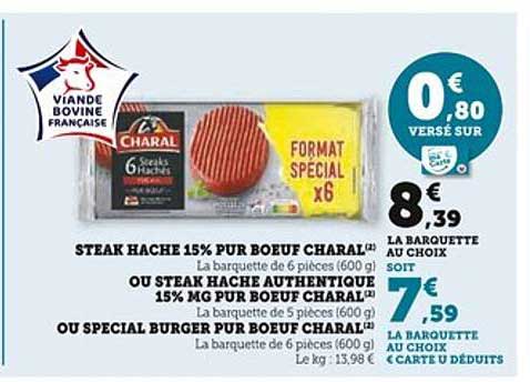 STEAK HACHÉ 15% PUR BOEUF CHARAL