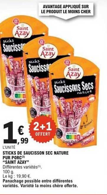 STICKS DE SAUCISSON SECS NATURE PUR PORC "SAINT AZAY"