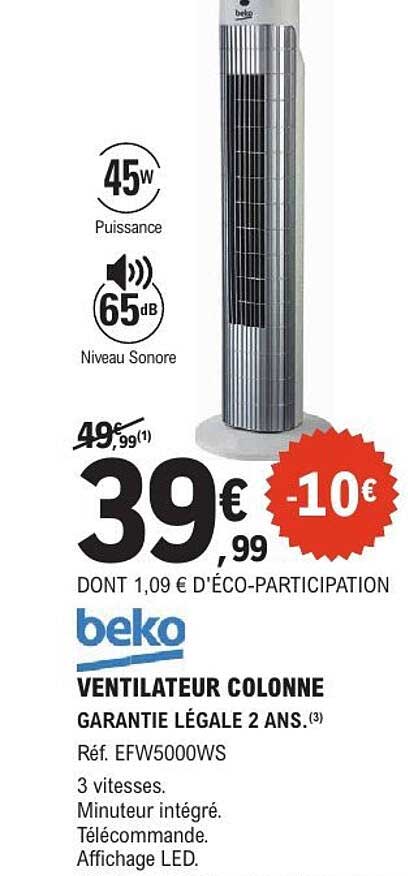 VENTILATEUR COLONNE GARANTIE LÉGALE 2 ANS
