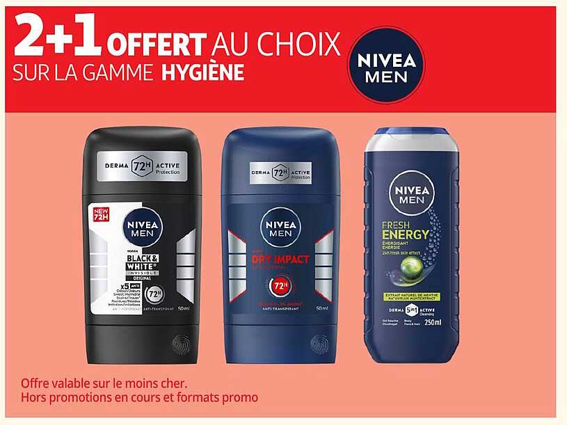 2+1 OFFERT AU CHOIX SUR LA GAMME HYGIÈNE NIVEA MEN