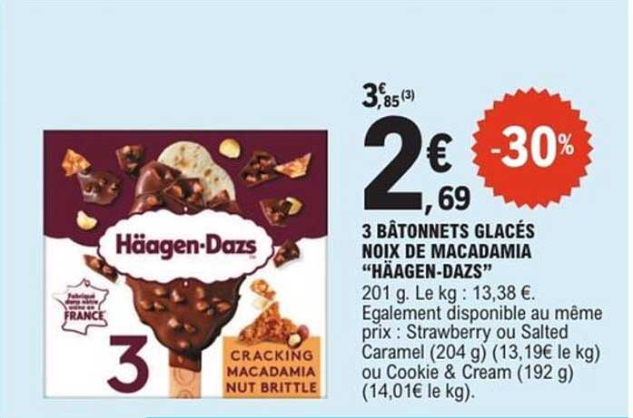3 BÂTONNETS GLACÉS NOIX DE MACADAMIA “HÄAGEN-DAZS”