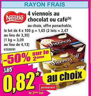 4 viennois au chocolat ou café au choix, offre panachable.