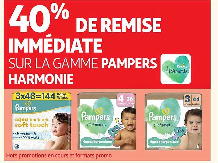 40% DE REMISE IMMÉDIATE SUR LA GAMME PAMPERS HARMONIE