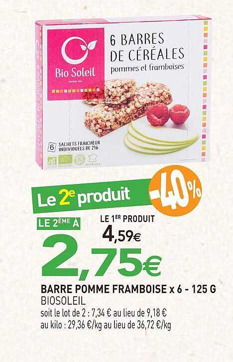 6 BARRES DE CÉRÉALES pommes et framboises