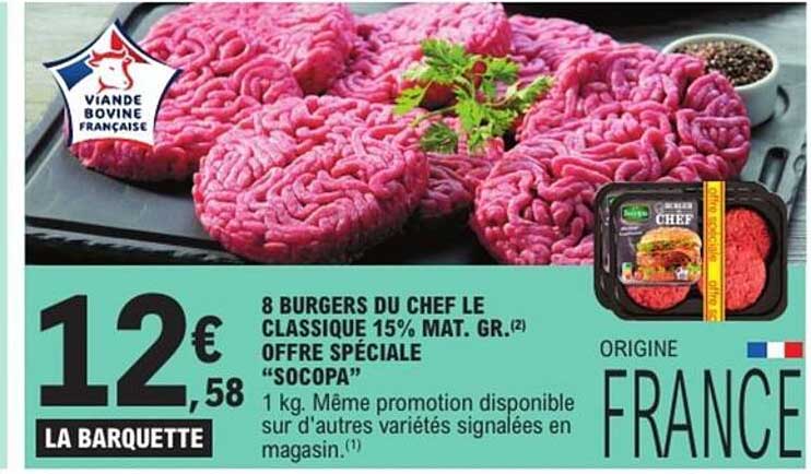 8 BURGERS DU CHEF LE CLASSIQUE 15% MAT. GR.(2) OFFRE SPÉCIALE “SOCOPA”