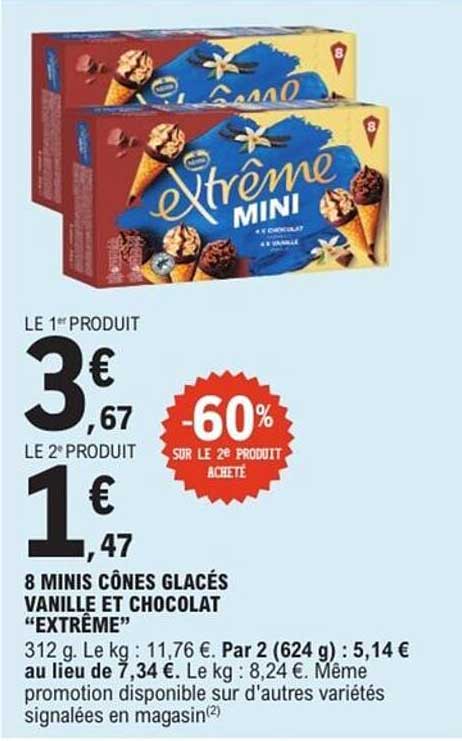 8 minis cônes glacés vanille et chocolat “Extrême”