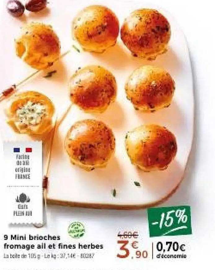 9 Mini brioches fromage ail et fines herbes