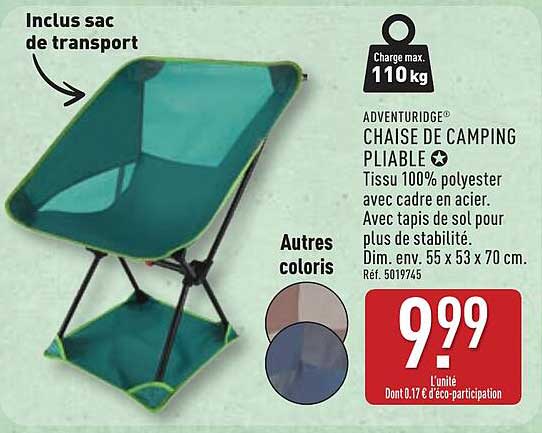 ADVENTURIDGE® CHAISE DE CAMPING PLIABLE