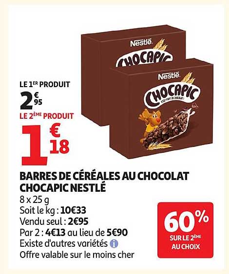 BARRRES DE CÉRÉALES AU CHOCOLAT CHOCAPIC NESTLÉ