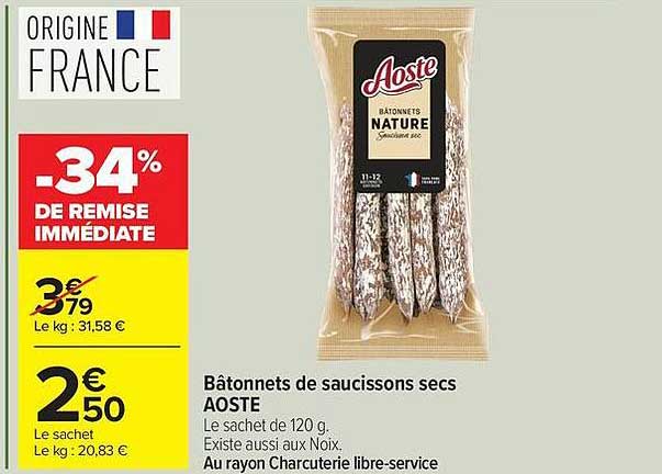 Bâtonnets de saucissons secs AOSTE