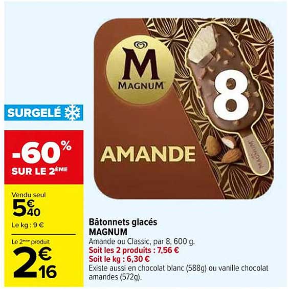 Bâtonnets glacés MAGNUM Amande