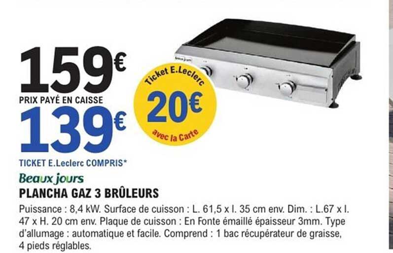 Beaux jours PLANCHA GAZ 3 BRÛLEURS