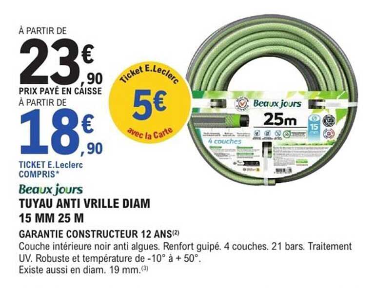 Beaux jours TUYAU ANTI VRILLE DIAM 15 MM 25 M
