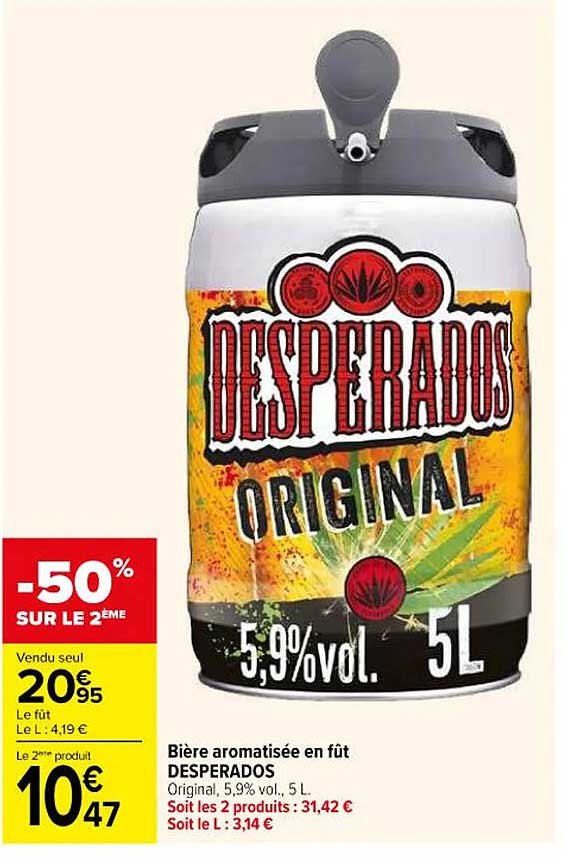 Bière aromatisée en fût DESPERADOS Original, 5,9% vol., 5 L
