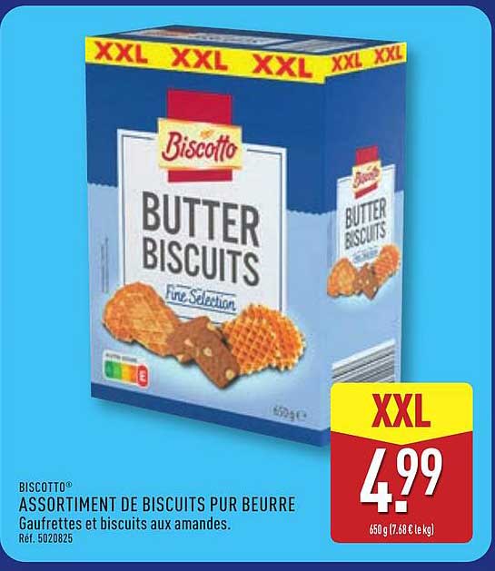 BISCOTTO® ASSORTIMENT DE BISCUITS PUR BEURRE Gaufrettes et biscuits aux amandes. Réf. 5020825