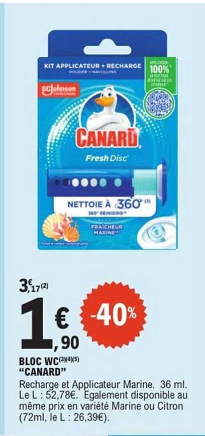 BLOC WC (3x4x5) "CANARD" Recharge et Applicateur Marine. 36 ml.