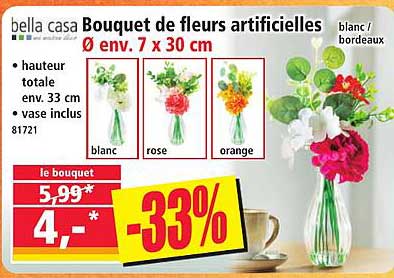 Bouquet de fleurs artificielles Ø env. 7 x 30 cm