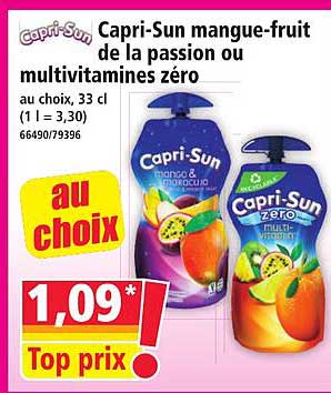 Capri-Sun mangue-fruit de la passion ou multivitamines zéro