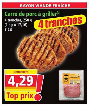 Carré de porc à griller(a) 4 tranches, 250 g (1 kg = 17,16) 81223