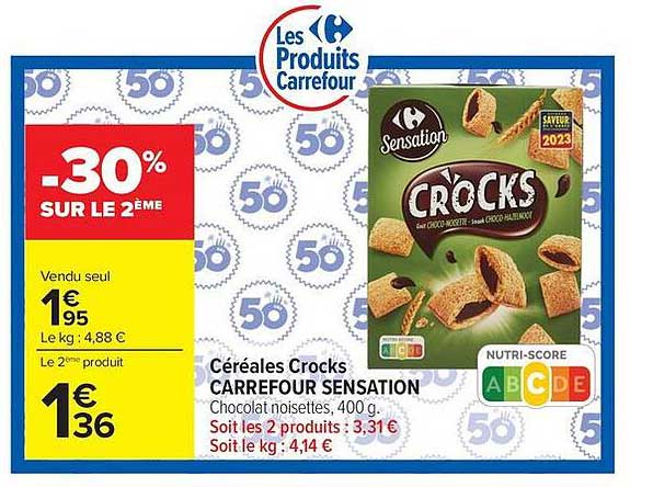 Céréales Crocks CARREFOUR SENSATION Chocolat noisettes, 400 g.